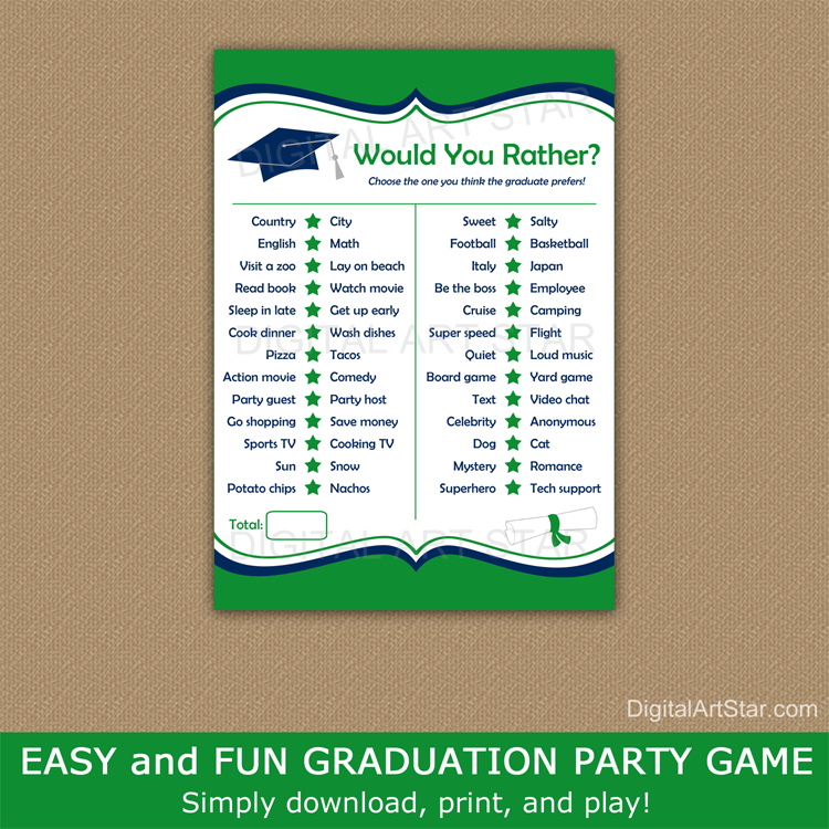 Graduation Would You Rather Game This or That Questions Kelly Green and Navy Blue