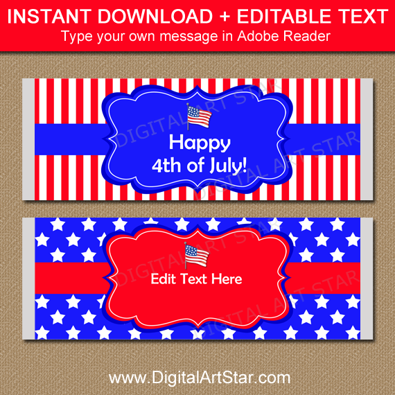 4th of July Chocolate Bar Wrappers in Red White and Blue