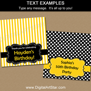 Birthday Treat Bag Toppers in Black and Yellow