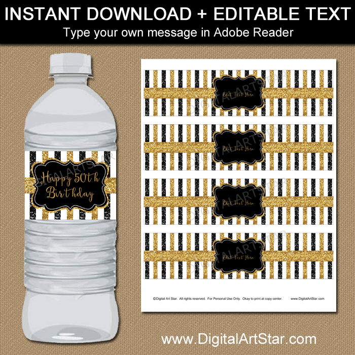 Water Bottle Labels for 50th Birthday or 50th Anniversary
