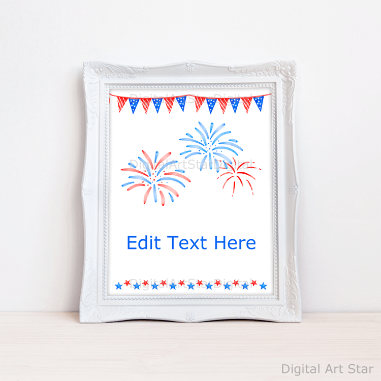 8x10 Patriotic Sign Template with Red and Blue Fireworks
