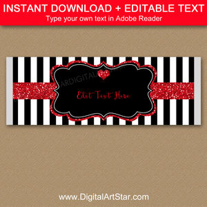 Black and White Candy Bar Wrappers with Red Glitter Accents