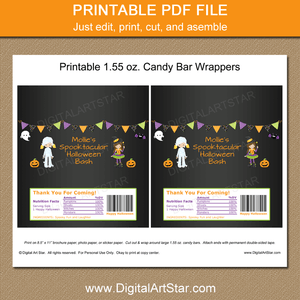 Printable Halloween Candy Wrappers - Girl Halloween Party Favors 