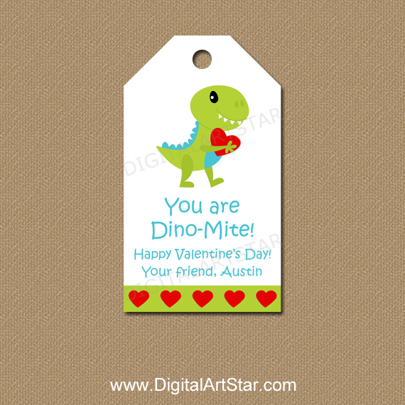 Dinosaur Valentine Hang Tags Personalized