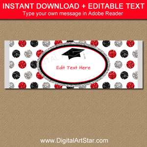 Graduation Candy Favors - Red Black Silver Glitter Polka Dots