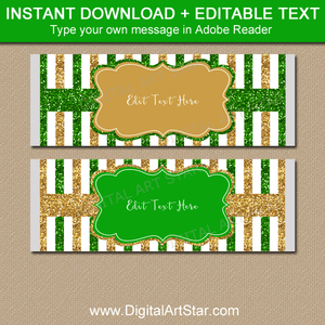 Green and Gold Glitter Candy Bar Wrappers