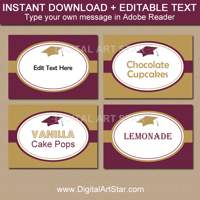 Instant Download Graduation Food Labels Maroon Gold White