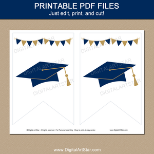 Navy Blue Gold White Graduation Printable Banner