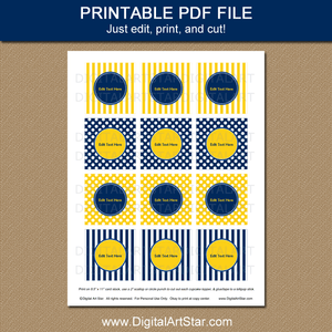 Navy Blue and Yellow Printable Cupcake Toppers