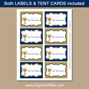 Navy Blue and Gold First Communion Food Labels Printable