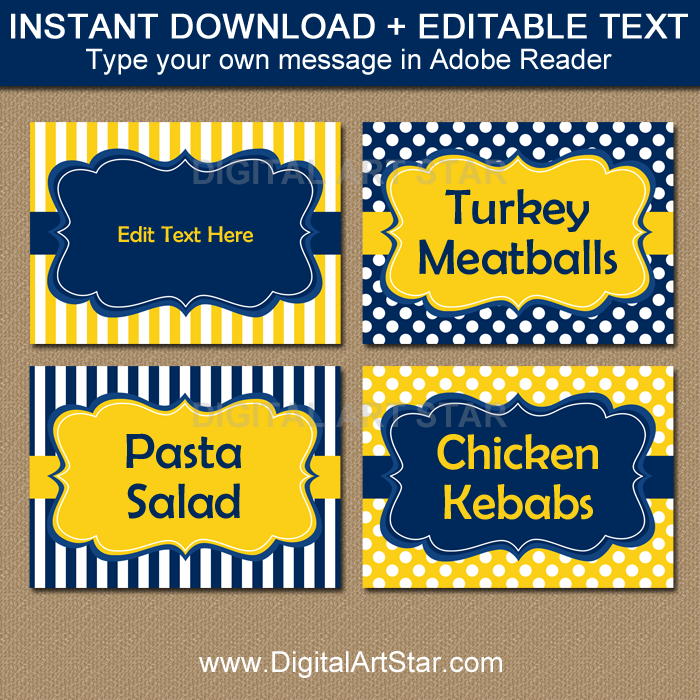 Navy and Yellow Food Labels for Party