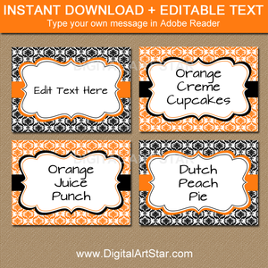 Orange and Black Candy Buffet Labels for Halloween
