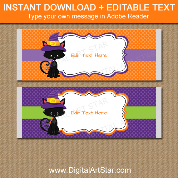 Orange and Purple Halloween Candy Bar Wrappers Instant Download