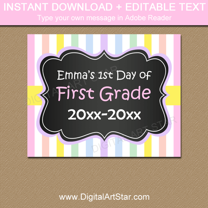 Instant Download Back to School Sign for Girls