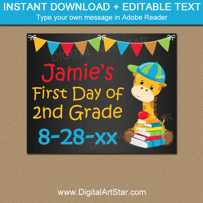 Personalized First Day of School Chalkboard Sign for Any Grade