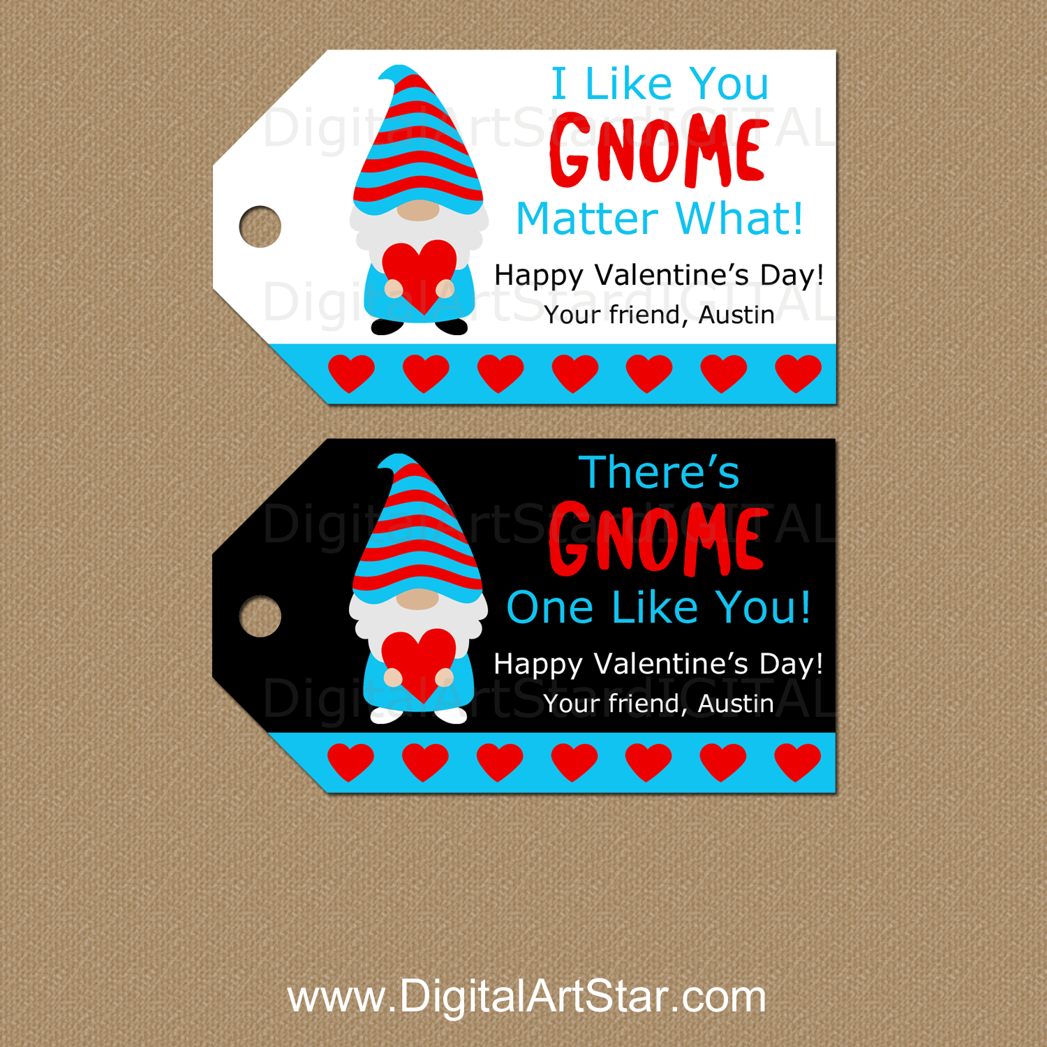Personalized Gnome Valentine Hang Tags Download