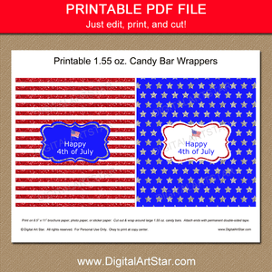 Printable Happy 4th of July Candy Bar Wrappers