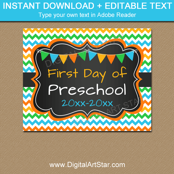 Printable First Day of Preschool Sign 2021