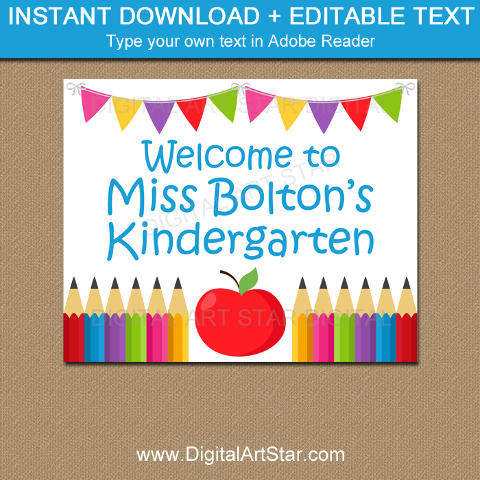 Printable Welcome to Kindergarten Sign Personalized