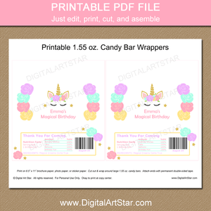 Printable Unicorn Candy Bar Wrapper Template