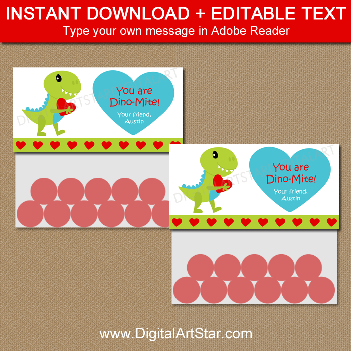 Editable Valentine Bag Toppers Dinosaur