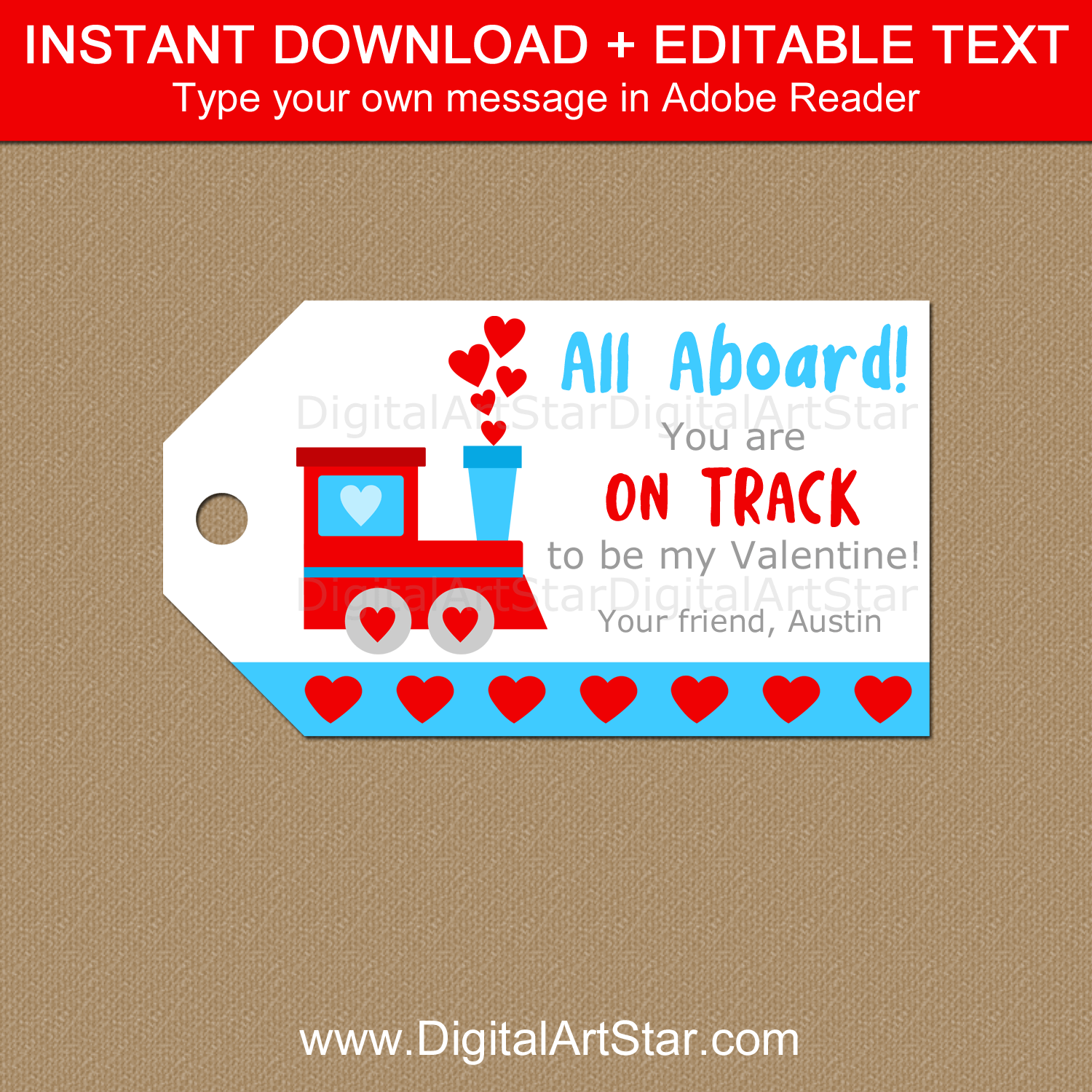 Printable Train Valentine Gift Tag Template