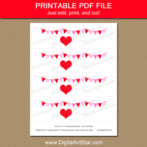Red Heart Valentine Water Bottle Printable Labels 