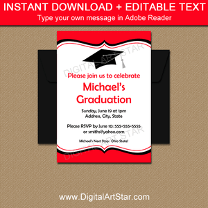 Red Black White Graduation Invitations Template