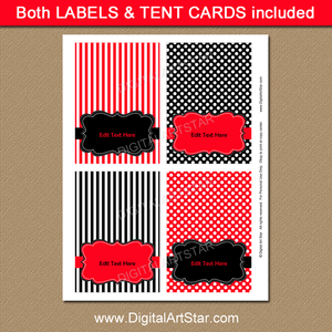 Printable Red and Black Food Tents