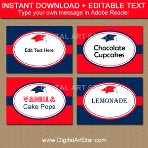 Red and Navy Graduation Editable Food Labels