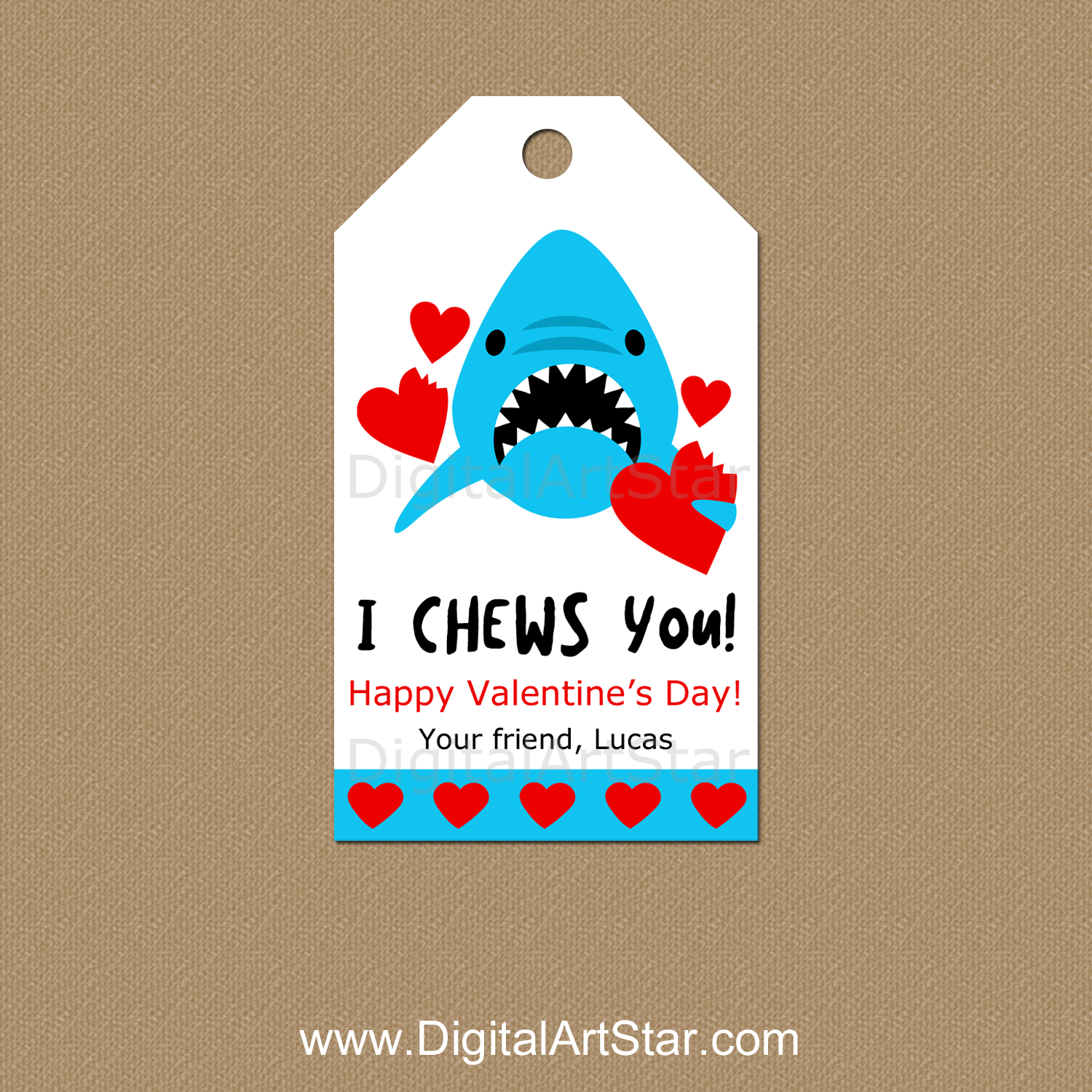 Shark Valentine's Day Personalized Gift Tags