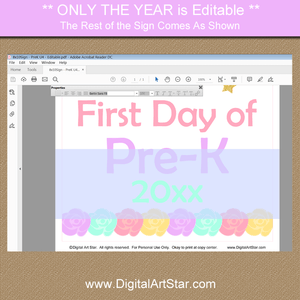 Editable First Day of Pre K Sign Template
