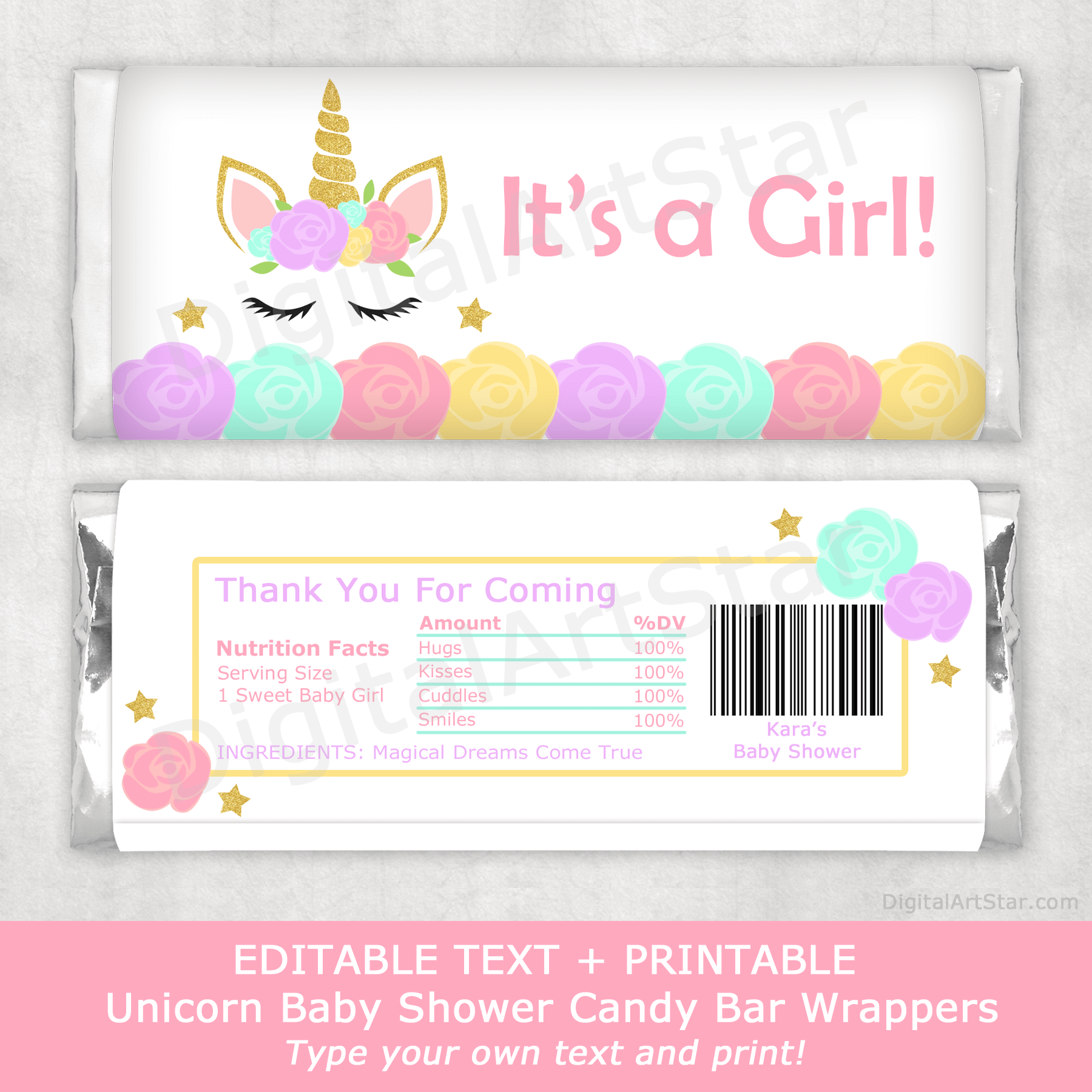 Unicorn Party Supplies - Unicorn Baby Shower Chocolate Wrappers