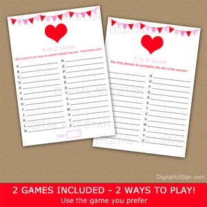 A to Z Alphabet Game Valentines Day Printable Games for School