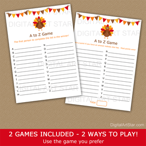 A to Z Game for Thanksgiving Party
