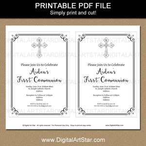Black and White First Holy Communion Invitation Template Gender Neutral