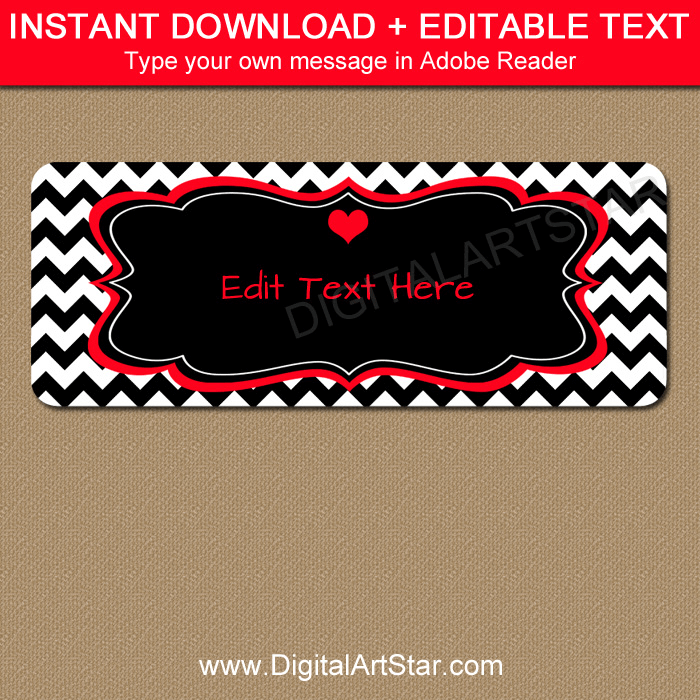 Black and White Valentine Address Labels with Red Accents