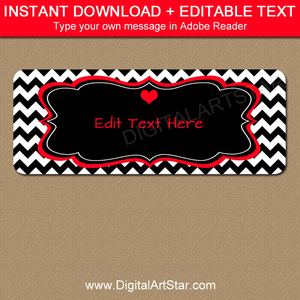 Black and White Valentine Address Labels with Red Accents