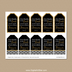 Black and Gold Glitter Downloadable Christian Gift Tags Psalm 107