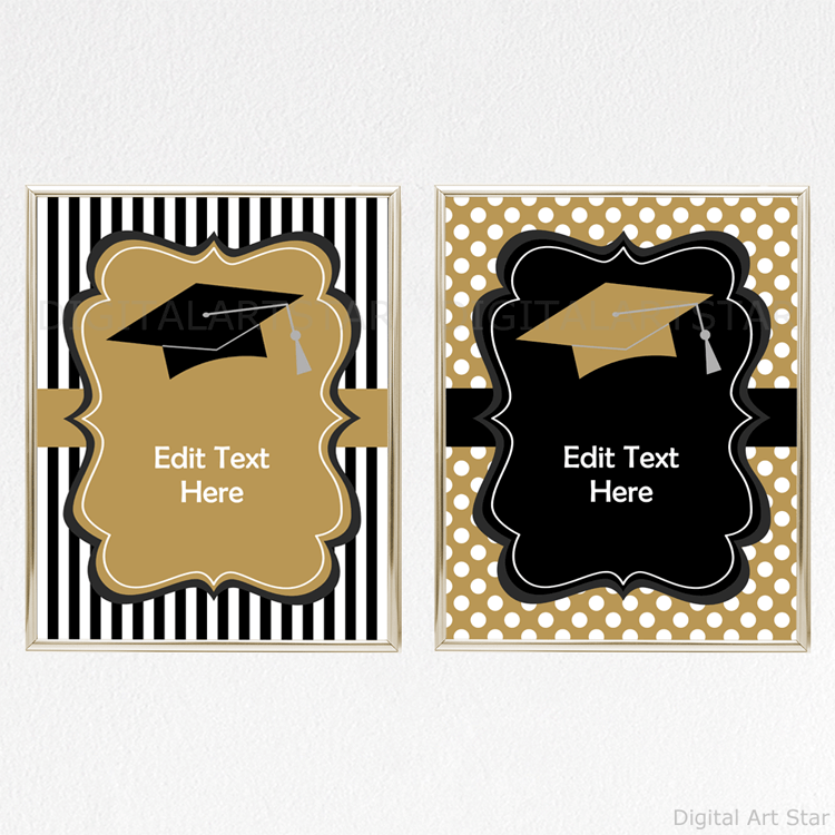 Black and Gold Graduation Party Sign Printables Pack