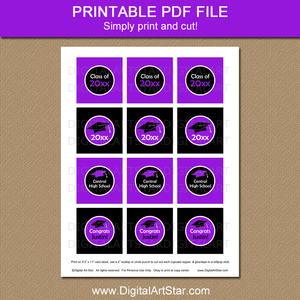 Black Purple Graduation Printables Cupcake Toppers Personalized