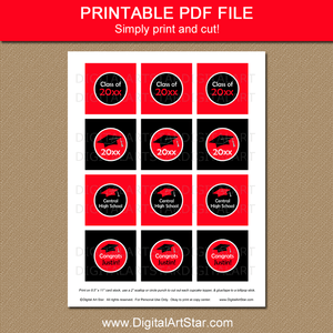 Black and Red Graduation Cupcake Toppers Printable Graduation Decorations