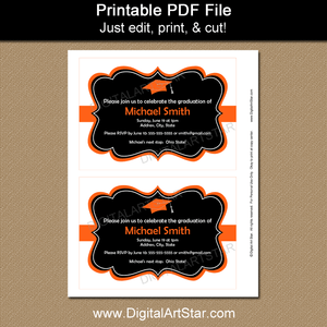 Printable White Black Orange Graduation Invitation Template