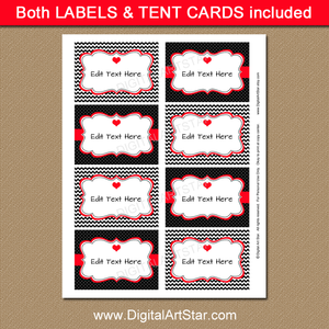 Black and Red Valentines Day Labels