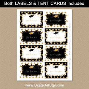 Graduation Candy Buffet Labels - Black and White with Gold Accents