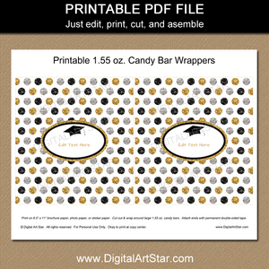 Printable Black Gold Silver Graduation Chocolate Bar Wrappers