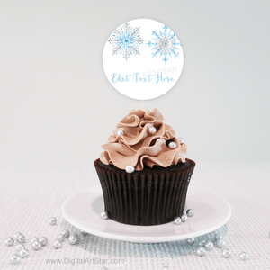 Blue Silver White Winter Cupcake Toppers Decorations Snowflakes