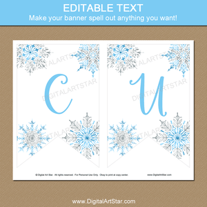 Blue Snowflake Baby Shower Banner Template Printable
