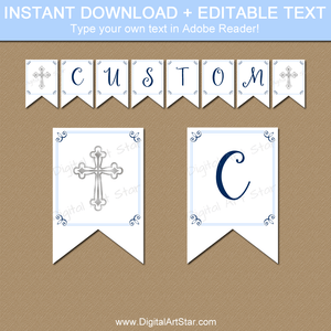 Boy First Communion Banner Instant Download Navy and Light Blue