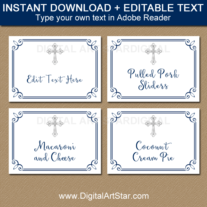 Boy First Communion Buffet Labels Navy Blue and White